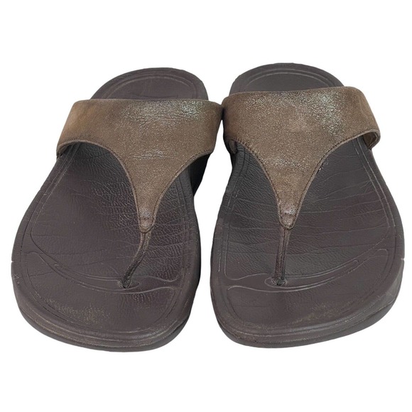 Fitflop Lulu Bronze Shimmer Sandals Flip Flop Style 505012 Thong Womens Sz 8 - Picture 4 of 10